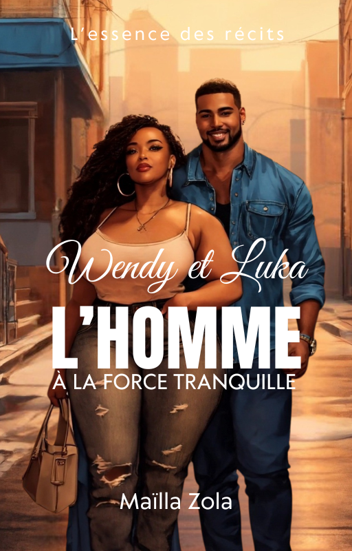 Illustration d’un couple noir marchant côte à côte dans une rue, représentant Wendy et Luka pour la couverture du roman “L’Homme à la force tranquille”.